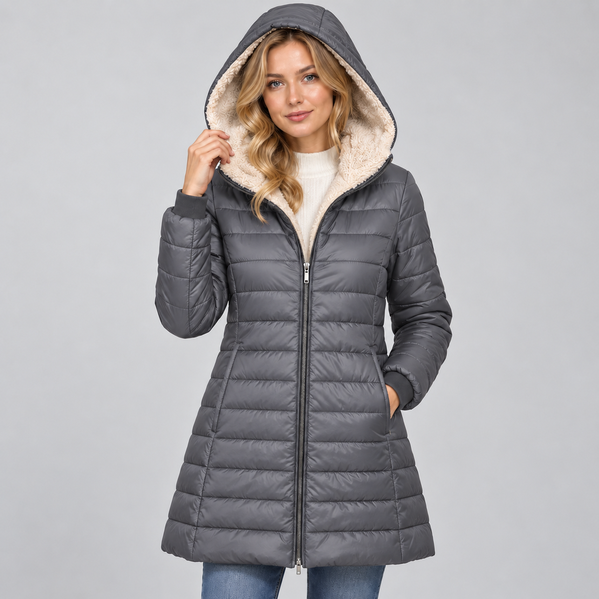 Warme Dames Quilted Winterjas Met Capuchon