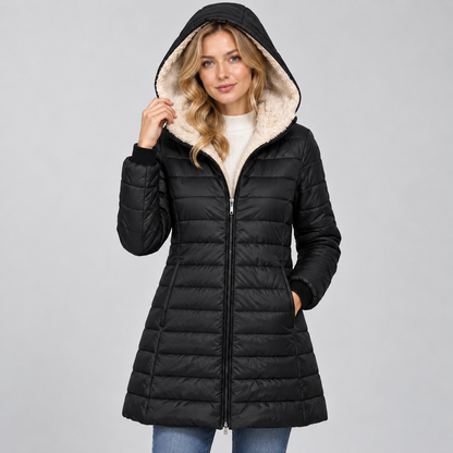 Warme Dames Quilted Winterjas Met Capuchon