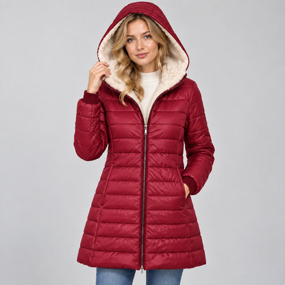 Warme Dames Quilted Winterjas Met Capuchon
