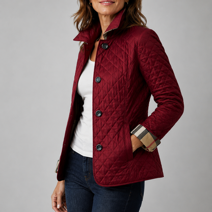 Gewatteerd Dames Jack Met Ruitpatroon En Knoopsluiting