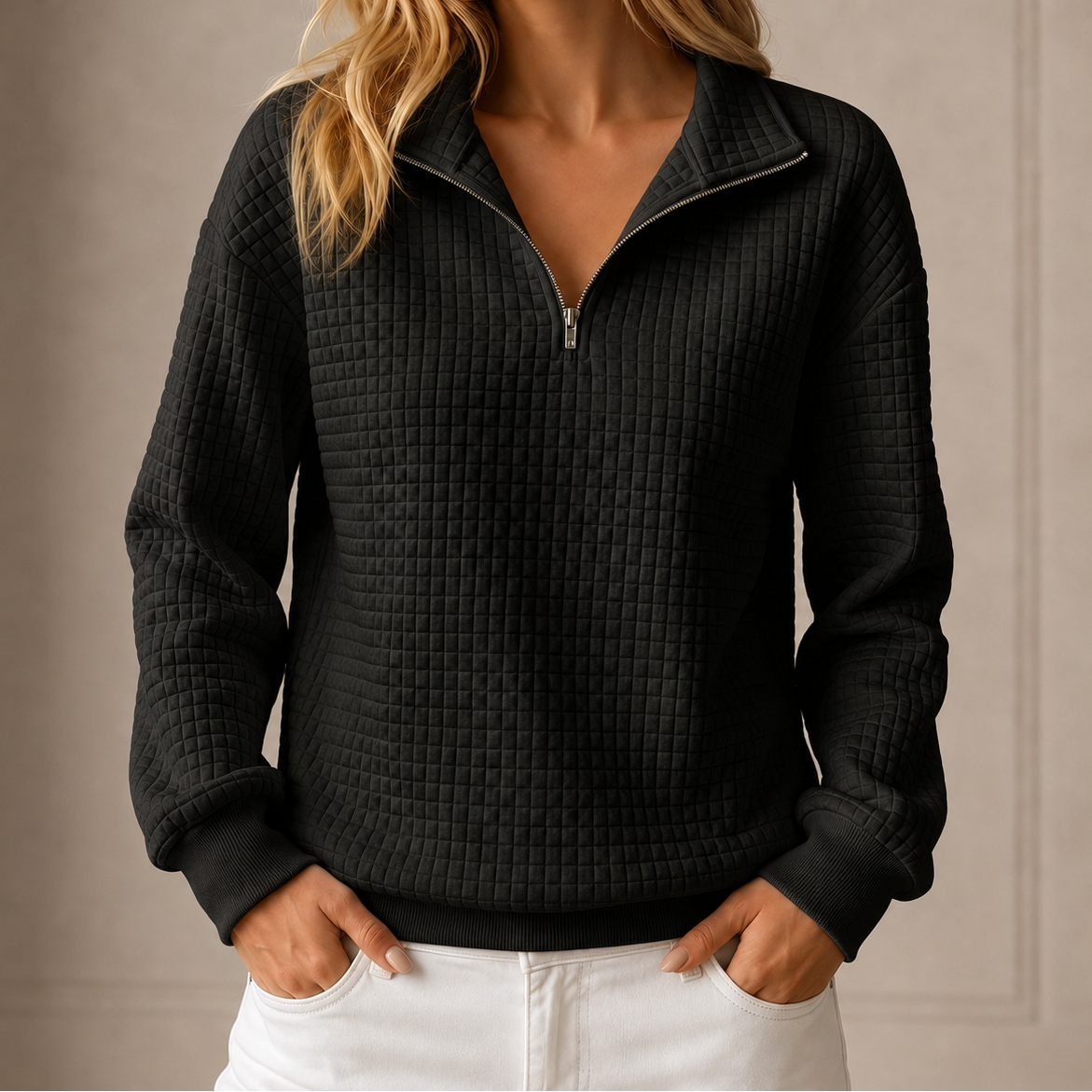 Gewatteerde Sweater Dames – Half Zip Trui