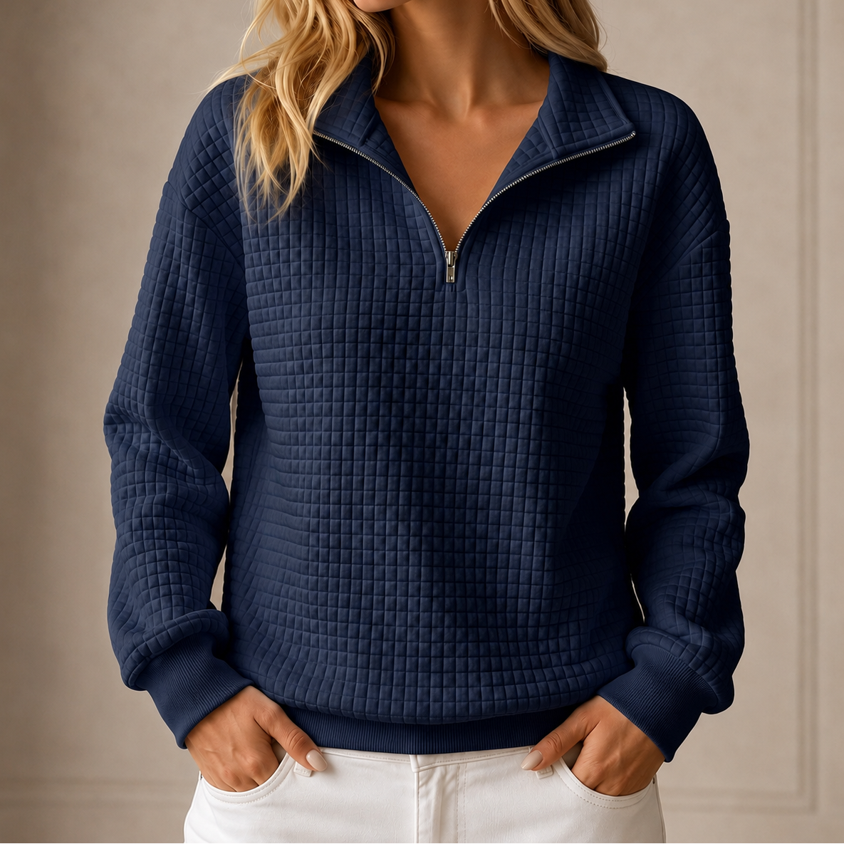 Gewatteerde Sweater Dames – Half Zip Trui