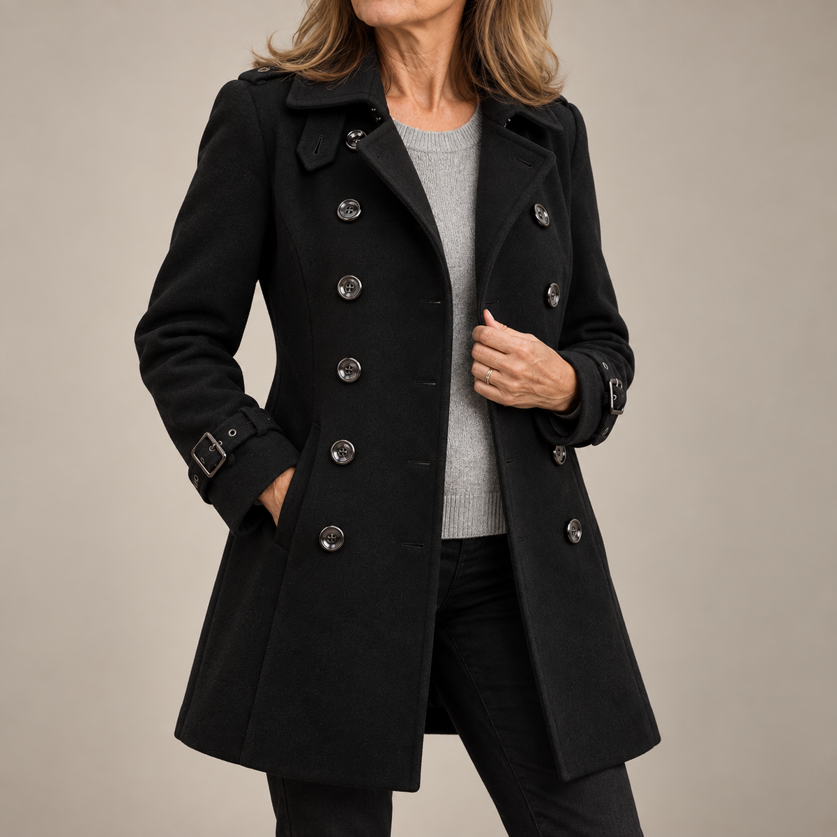 Lange Wollook Mantel Dames – Double Breasted Winterjas