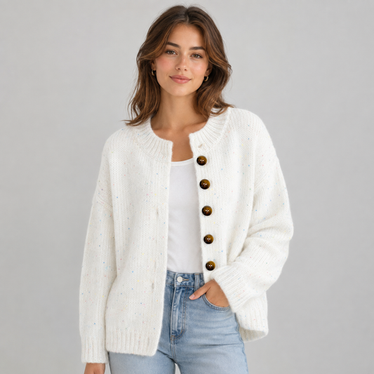 Gebreide Dames Cardigan Met Ronde Hals En Knopen