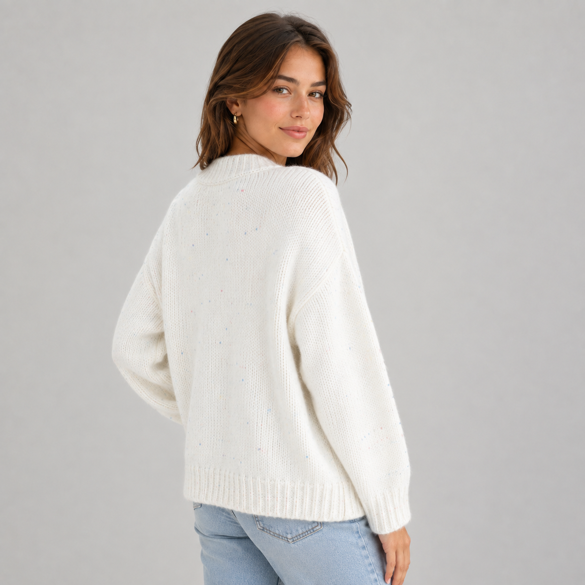Gebreide Dames Cardigan Met Ronde Hals En Knopen