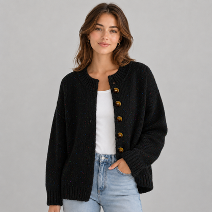 Gebreide Dames Cardigan Met Ronde Hals En Knopen