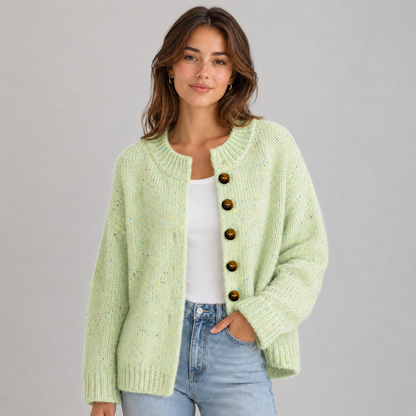Gebreide Dames Cardigan Met Ronde Hals En Knopen