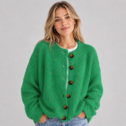 Gebreide Dames Cardigan Met Ronde Hals En Knopen
