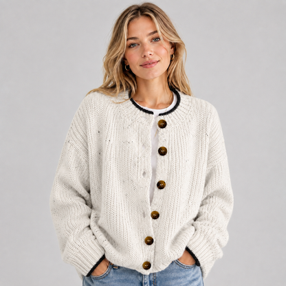 Gebreide Dames Cardigan Met Ronde Hals En Knopen