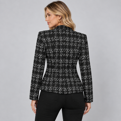 Chique Getailleerde Dames Blazer Met Geruit Patroon
