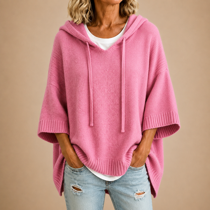 Oversized Gebreide Hoodie Voor Dames Met Capuchon En Korte Mouwen