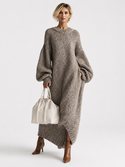 Oversized Dames Gebreide Maxi Jurk Met Ronde Hals