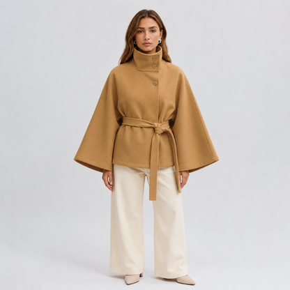 Getailleerde Dames Cape Met Wijde Mouwen En Tailleband