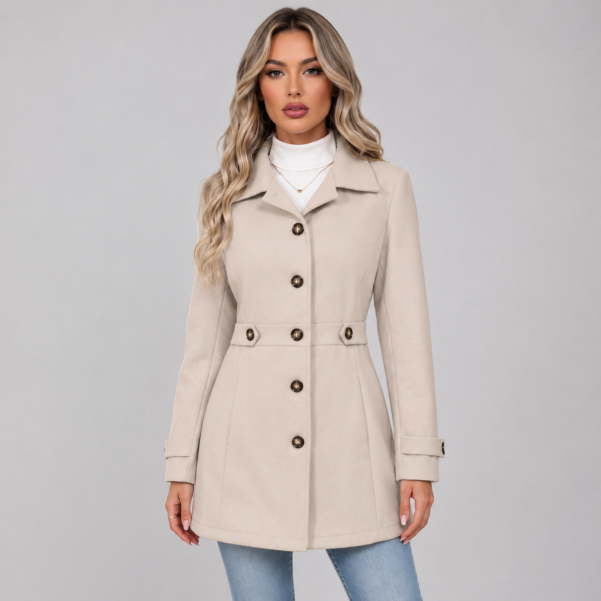 Warme Getailleerde Dames Trenchcoat Met Dubbele Knoopsluiting