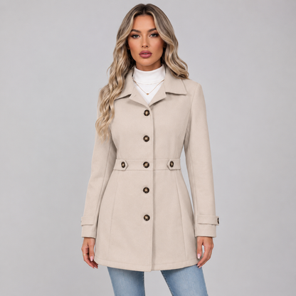 Warme Getailleerde Dames Trenchcoat Met Dubbele Knoopsluiting
