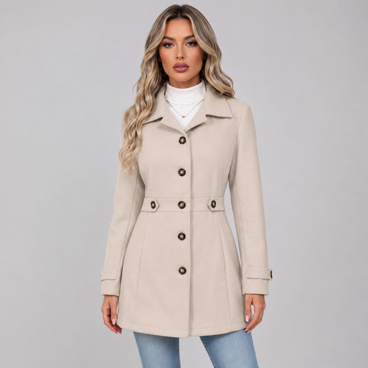 Warme Getailleerde Dames Trenchcoat Met Dubbele Knoopsluiting