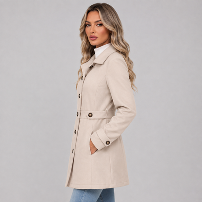 Warme Getailleerde Dames Trenchcoat Met Dubbele Knoopsluiting