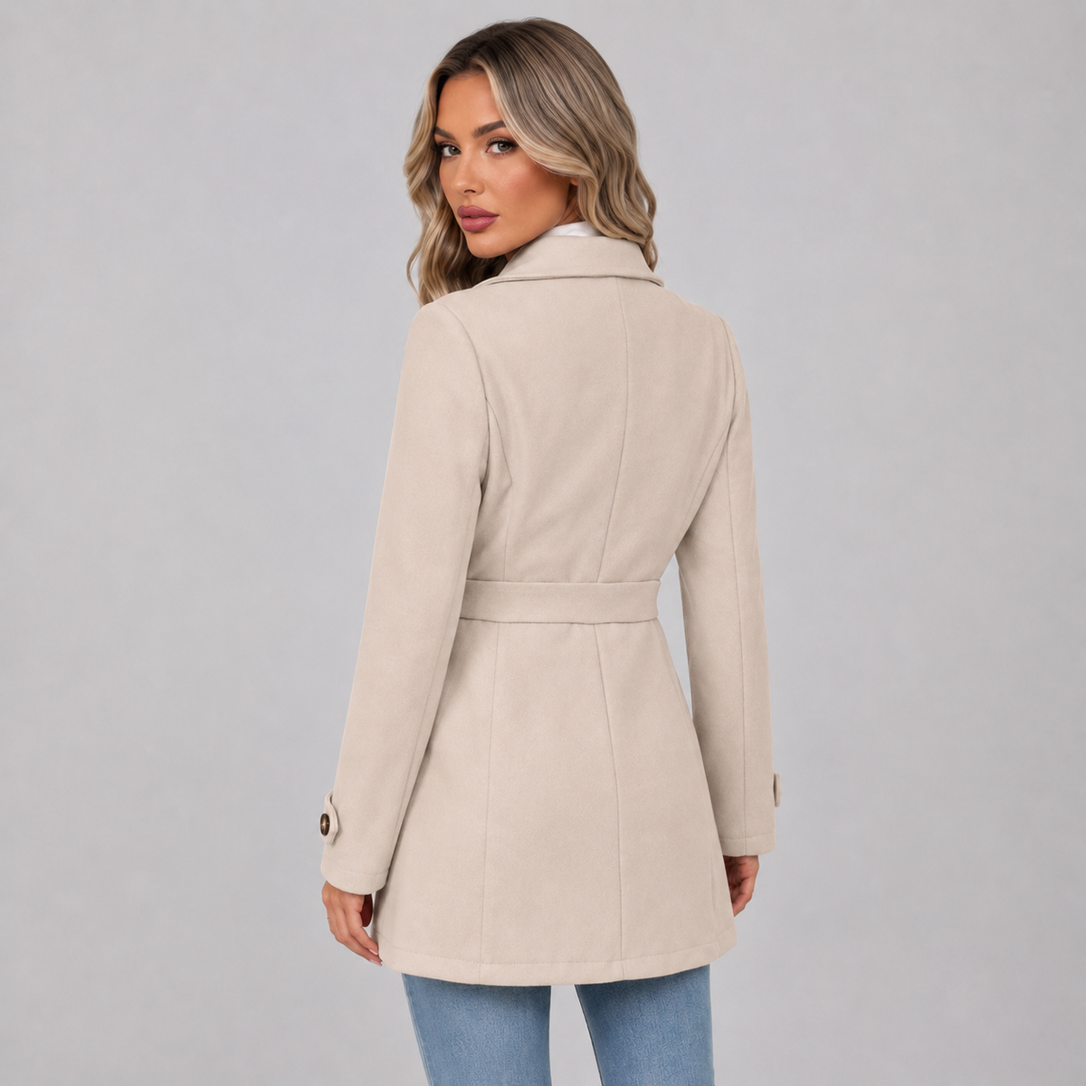 Warme Getailleerde Dames Trenchcoat Met Dubbele Knoopsluiting