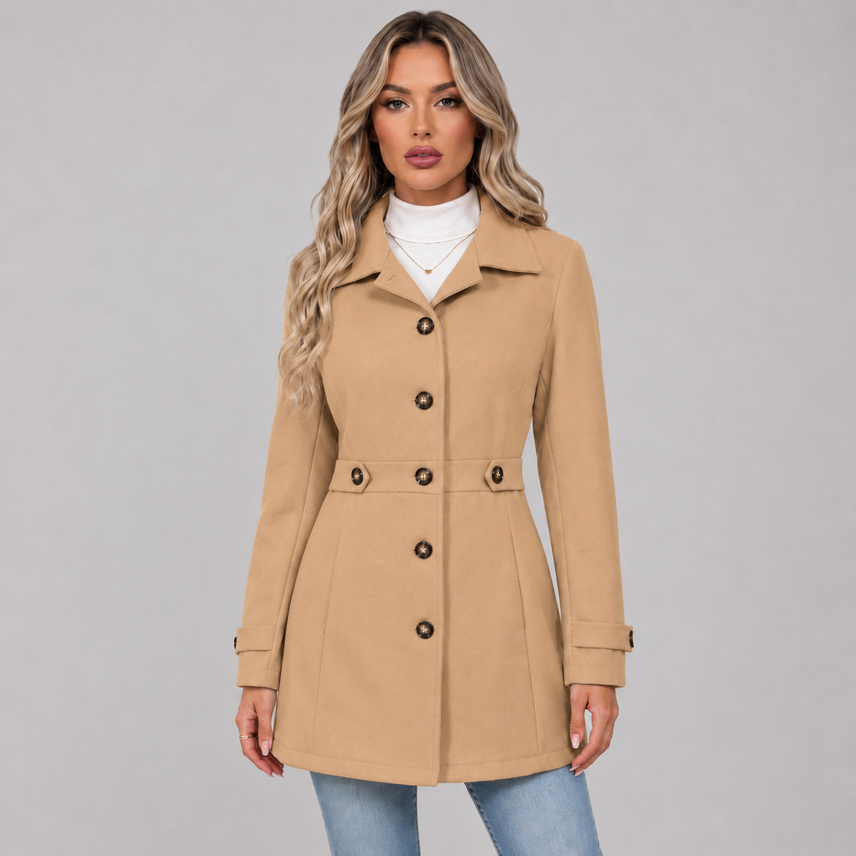 Warme Getailleerde Dames Trenchcoat Met Dubbele Knoopsluiting