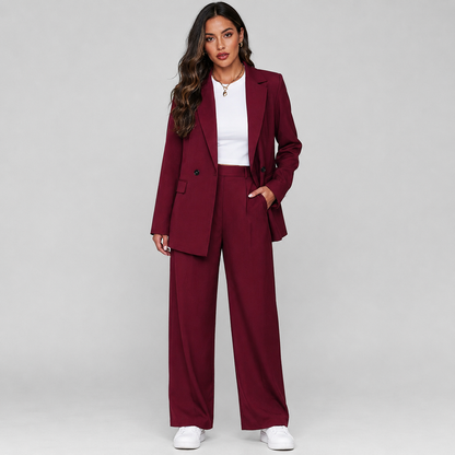 Getailleerde Dames Pak Set Met Blazer En Wijde Pantalon