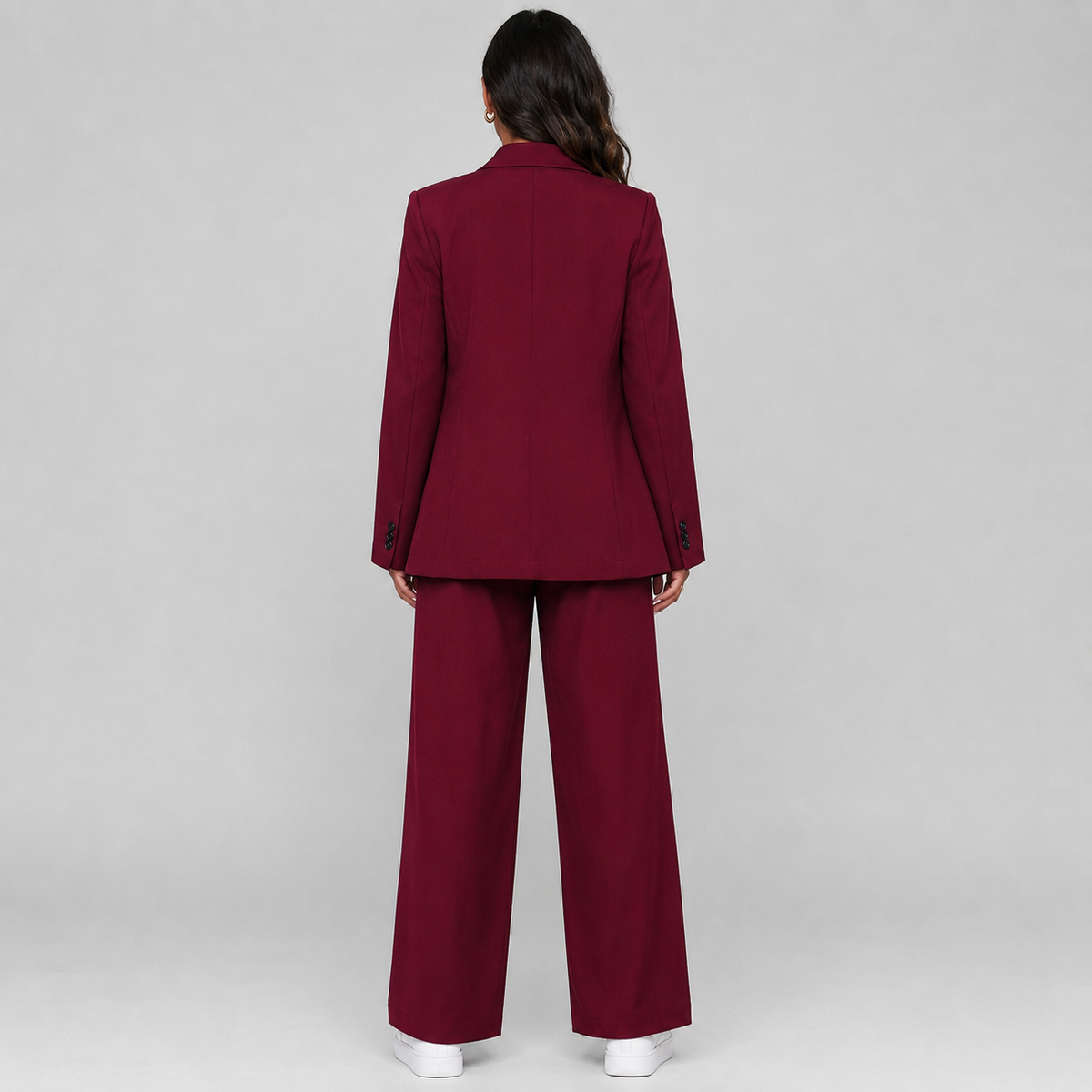 Getailleerde Dames Pak Set Met Blazer En Wijde Pantalon