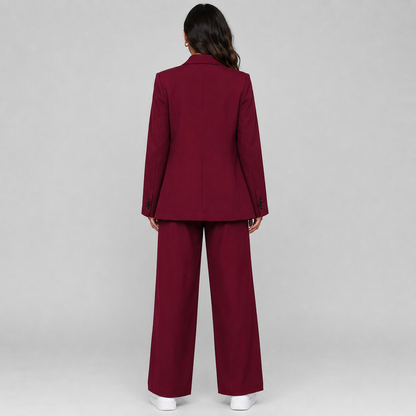 Getailleerde Dames Pak Set Met Blazer En Wijde Pantalon