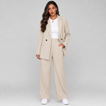 Getailleerde Dames Pak Set Met Blazer En Wijde Pantalon