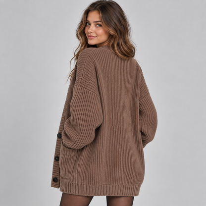 Oversized Dames Cardigan Met Knopen En Opgestikte Zakken