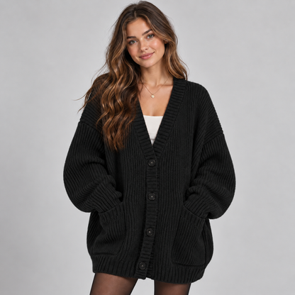 Oversized Dames Cardigan Met Knopen En Opgestikte Zakken