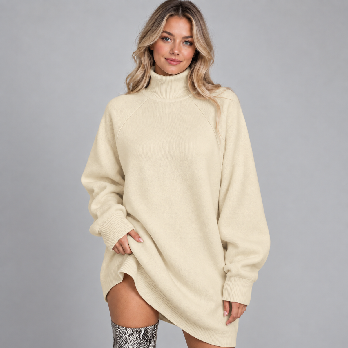 Oversized Dames Sweaterjurk Met Col En Lange Mouwen