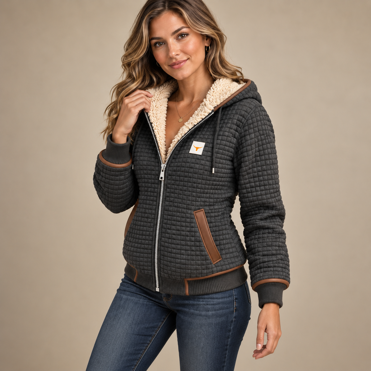 Warme Grijs Dames Vest Met Capuchon En Zachte Voering