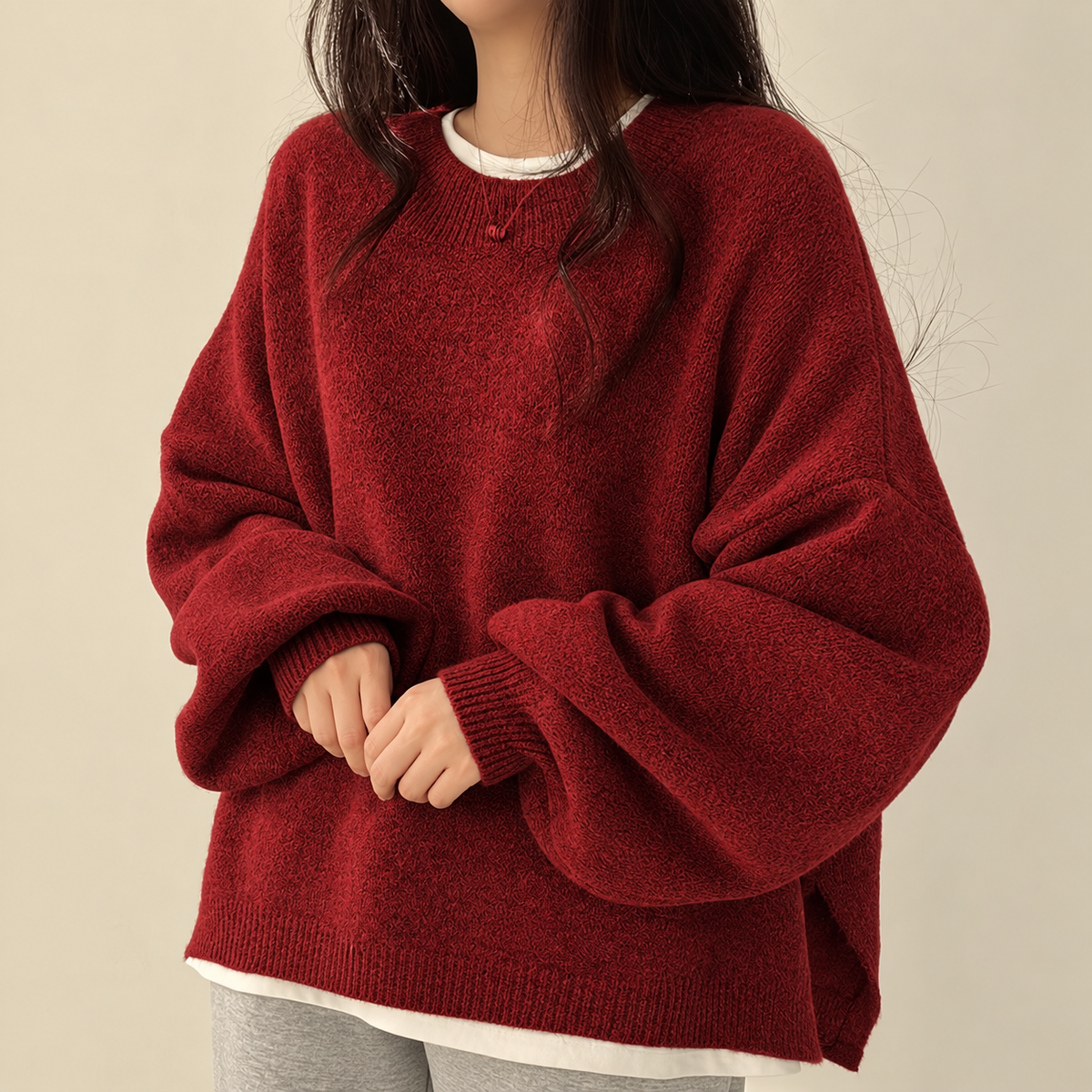Oversized Dames Trui Met Ballonmouwen En Ronde Hals