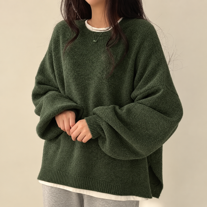Oversized Dames Trui Met Ballonmouwen En Ronde Hals