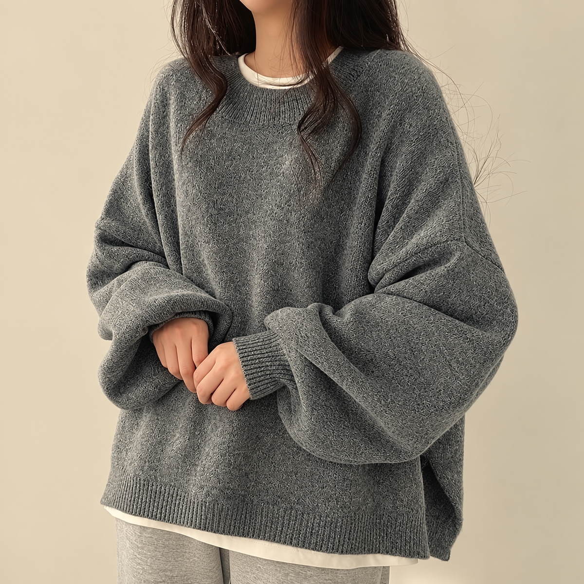 Oversized Dames Trui Met Ballonmouwen En Ronde Hals