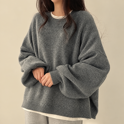 Oversized Dames Trui Met Ballonmouwen En Ronde Hals