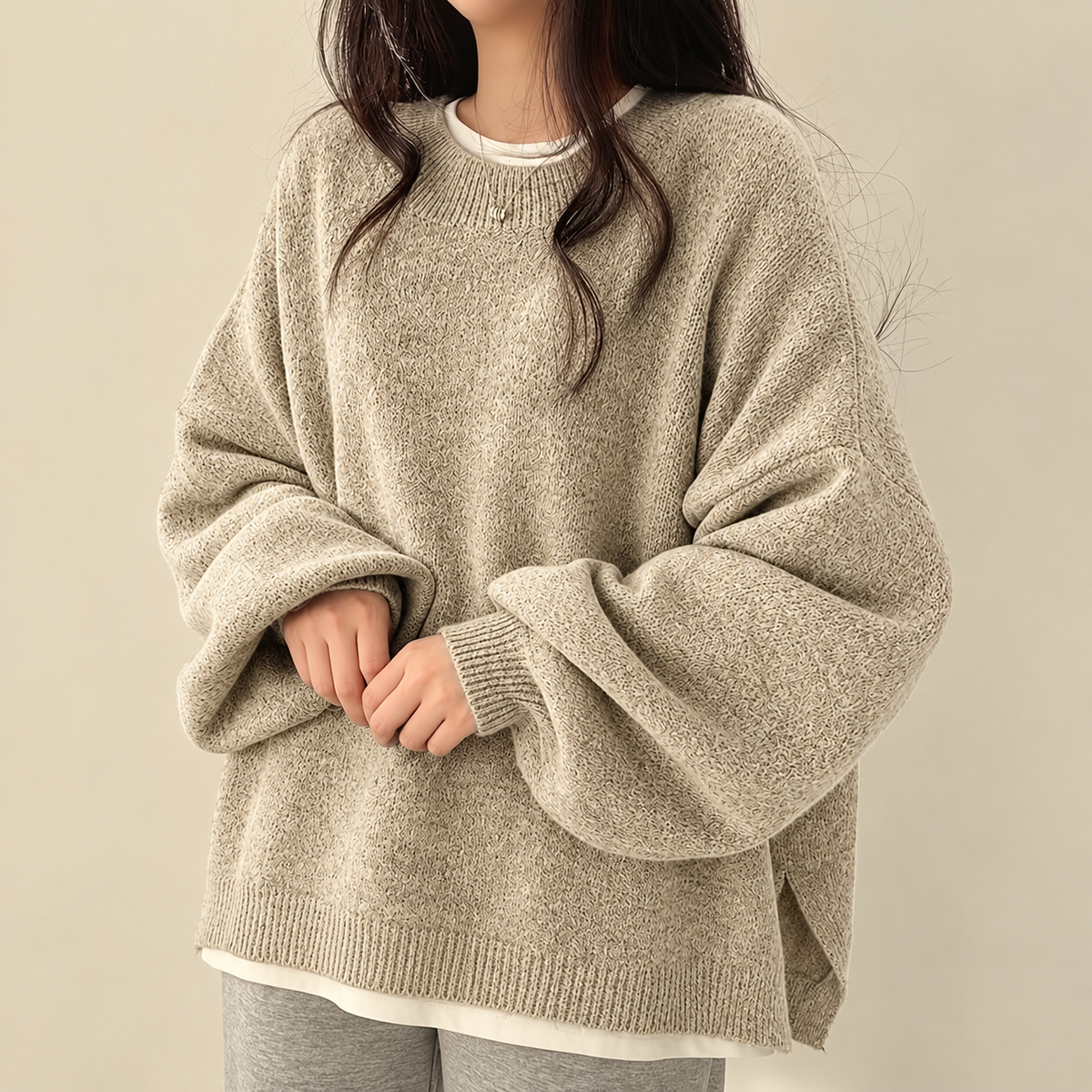 Oversized Dames Trui Met Ballonmouwen En Ronde Hals