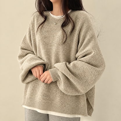 Oversized Dames Trui Met Ballonmouwen En Ronde Hals