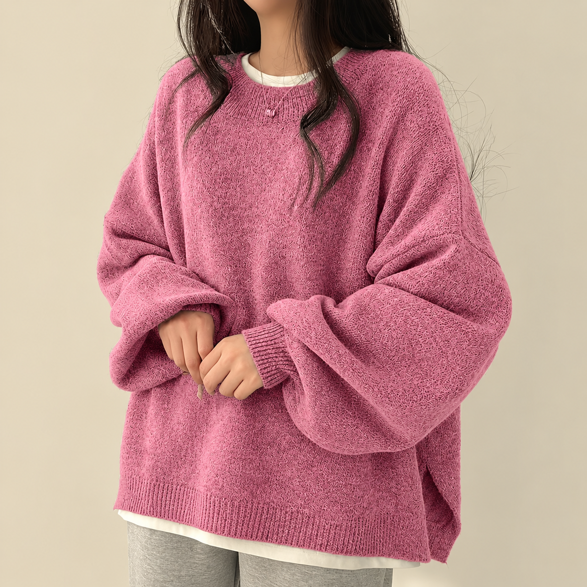Oversized Dames Trui Met Ballonmouwen En Ronde Hals
