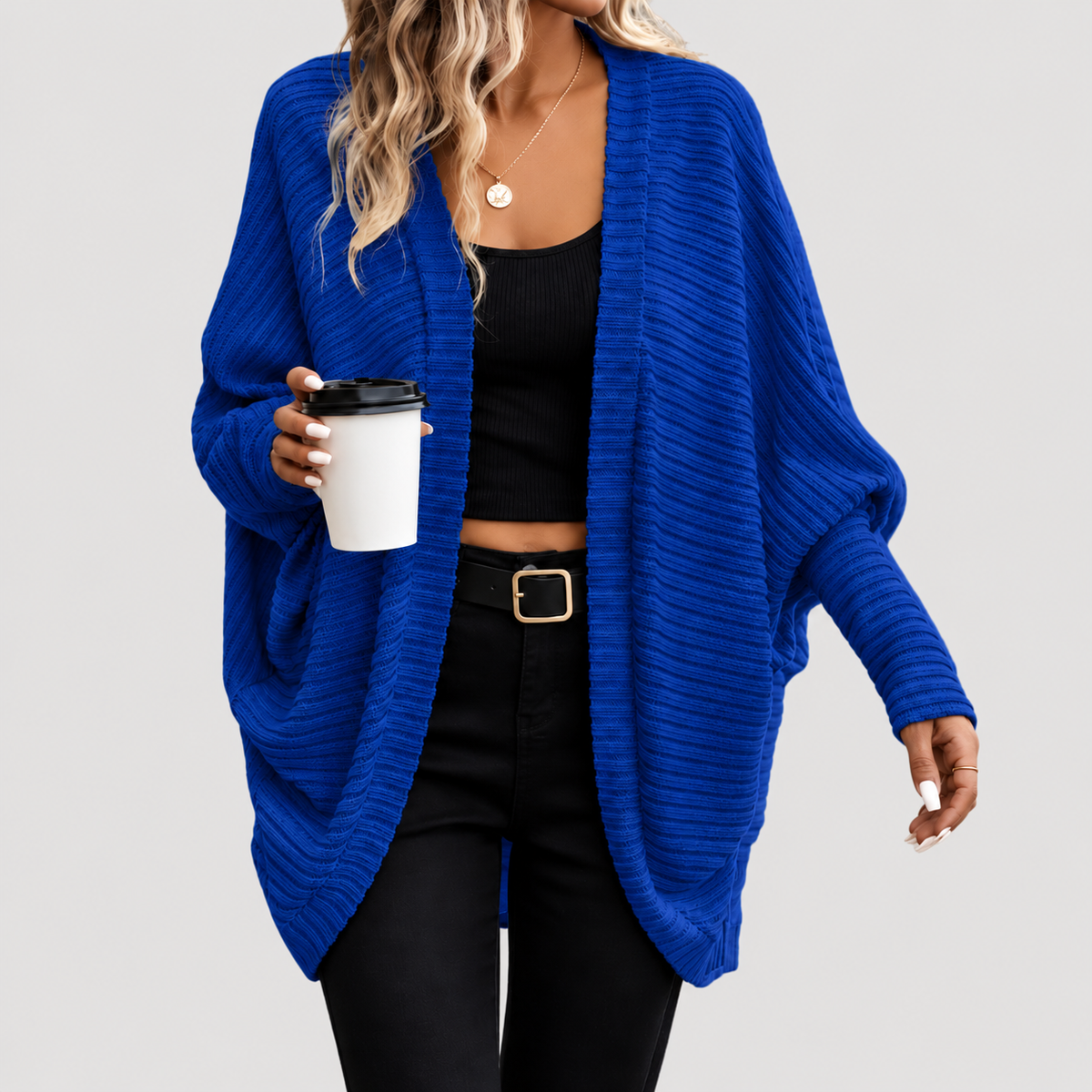 Lange Dames Oversized Cardigan Met Geribde Details En Lange Mouwen
