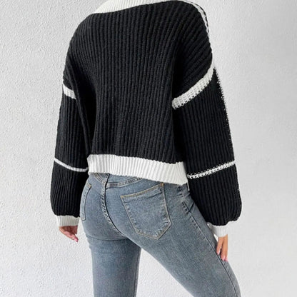 Cropped Dames Vest Met Pofmouwen En Streepdetail