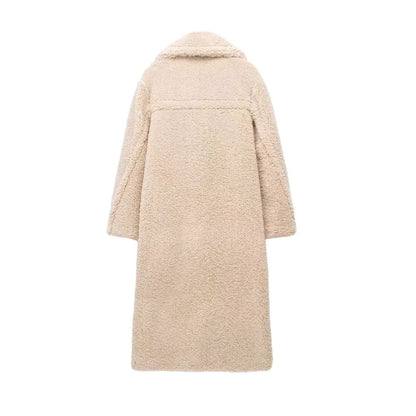 Chique Lange Teddy Jas Voor Dames Met Reverskraag En Zakken