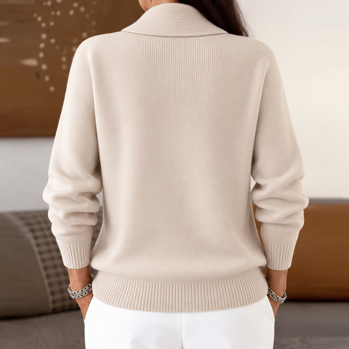 Elegante Trui Dames Met V-Hals – Sweater Met Sjaalkraag