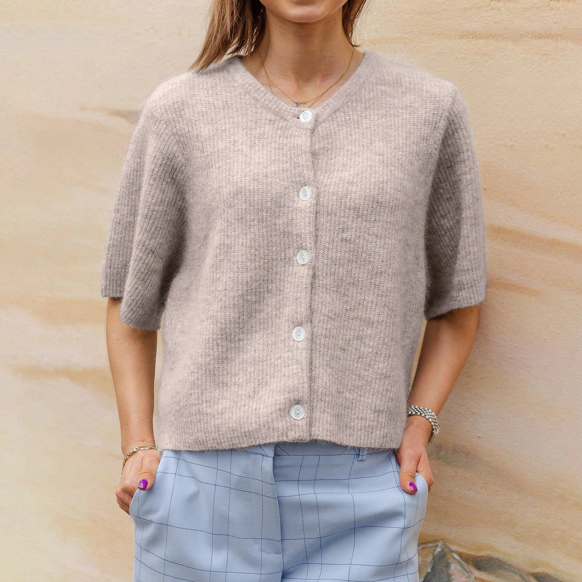 Gebreid Vest Dames – Cardigan Met Korte Mouwen