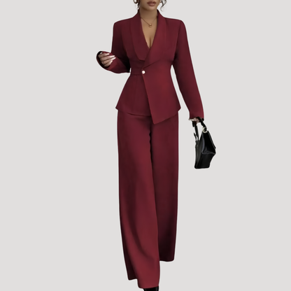 Luxe Dames Pak Met Getailleerde Blazer En Wijde Pantalon