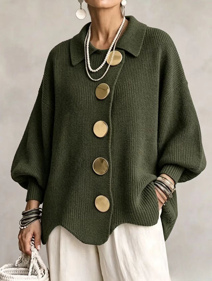 Oversized Gebreid Vest Dames – Cardigan Met Grote Knopen