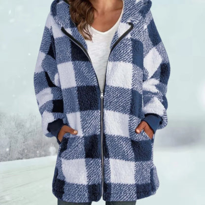 Geruite Fleece Jas Dames – Teddy Jas Met Capuchon