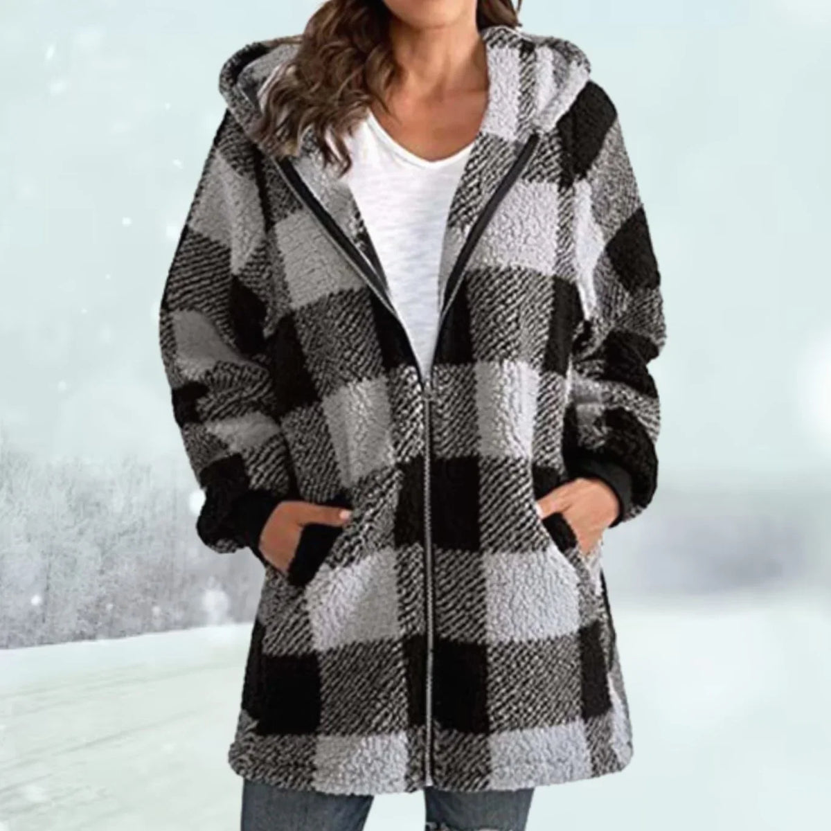 Geruite Fleece Jas Dames – Teddy Jas Met Capuchon