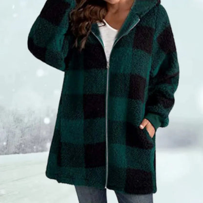 Geruite Fleece Jas Dames – Teddy Jas Met Capuchon