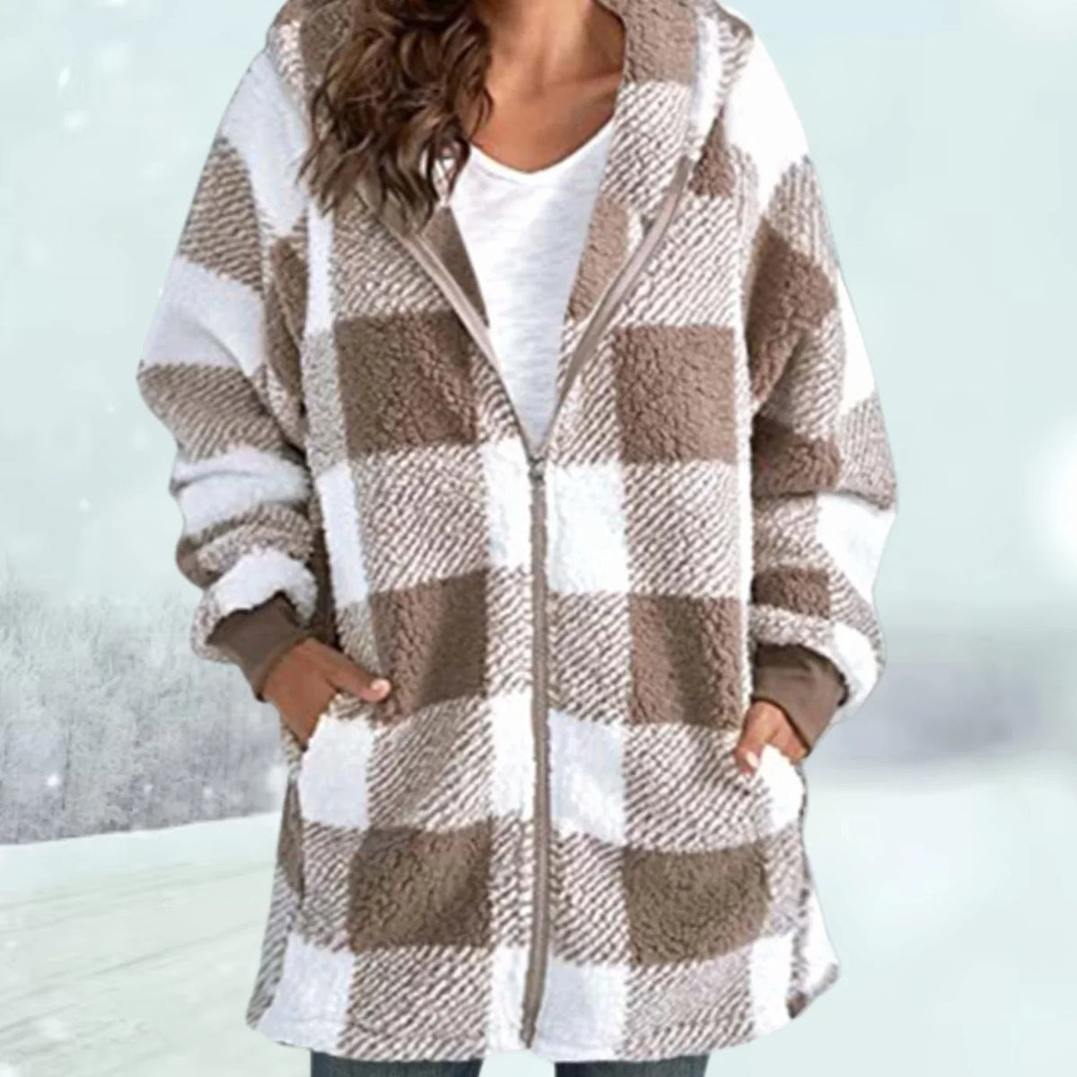 Geruite Fleece Jas Dames – Teddy Jas Met Capuchon