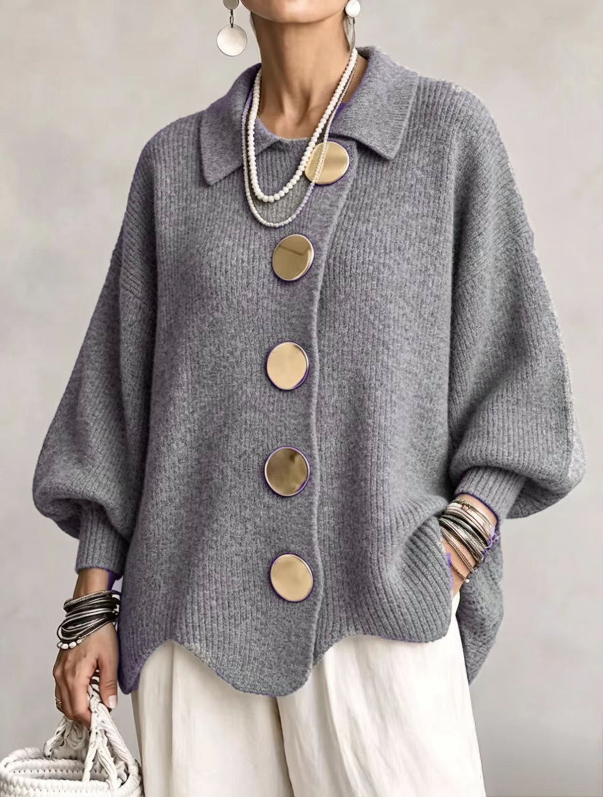 Oversized Gebreid Vest Dames – Cardigan Met Grote Knopen